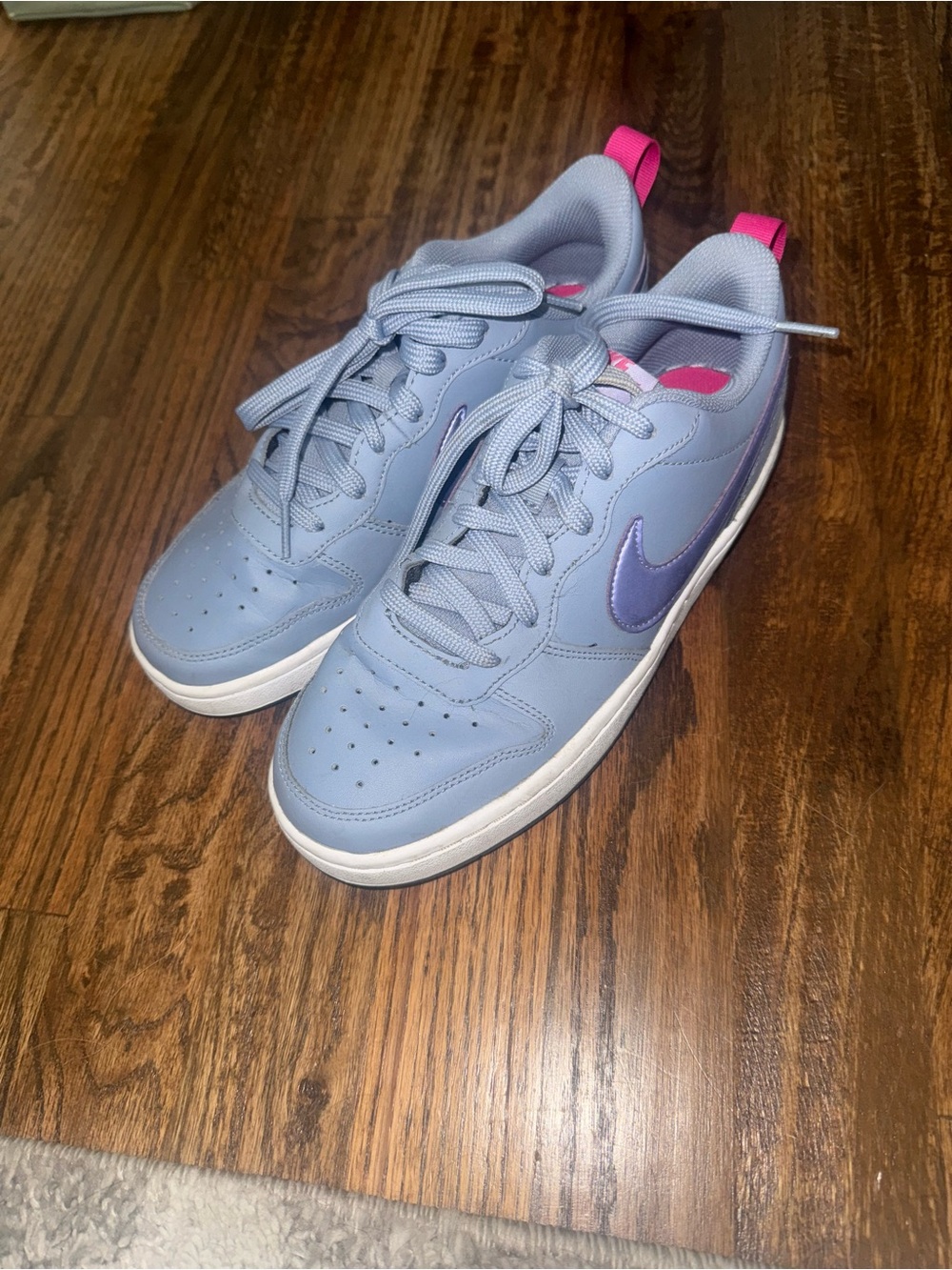 Nike Light Blue Sneakers with Pink Insole and Purple Accents